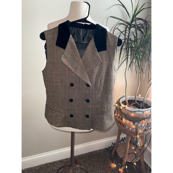Jackets & Blazers - Plaid Velvet Collar Double Breasted Vest Womens Business Casual Layering Piece